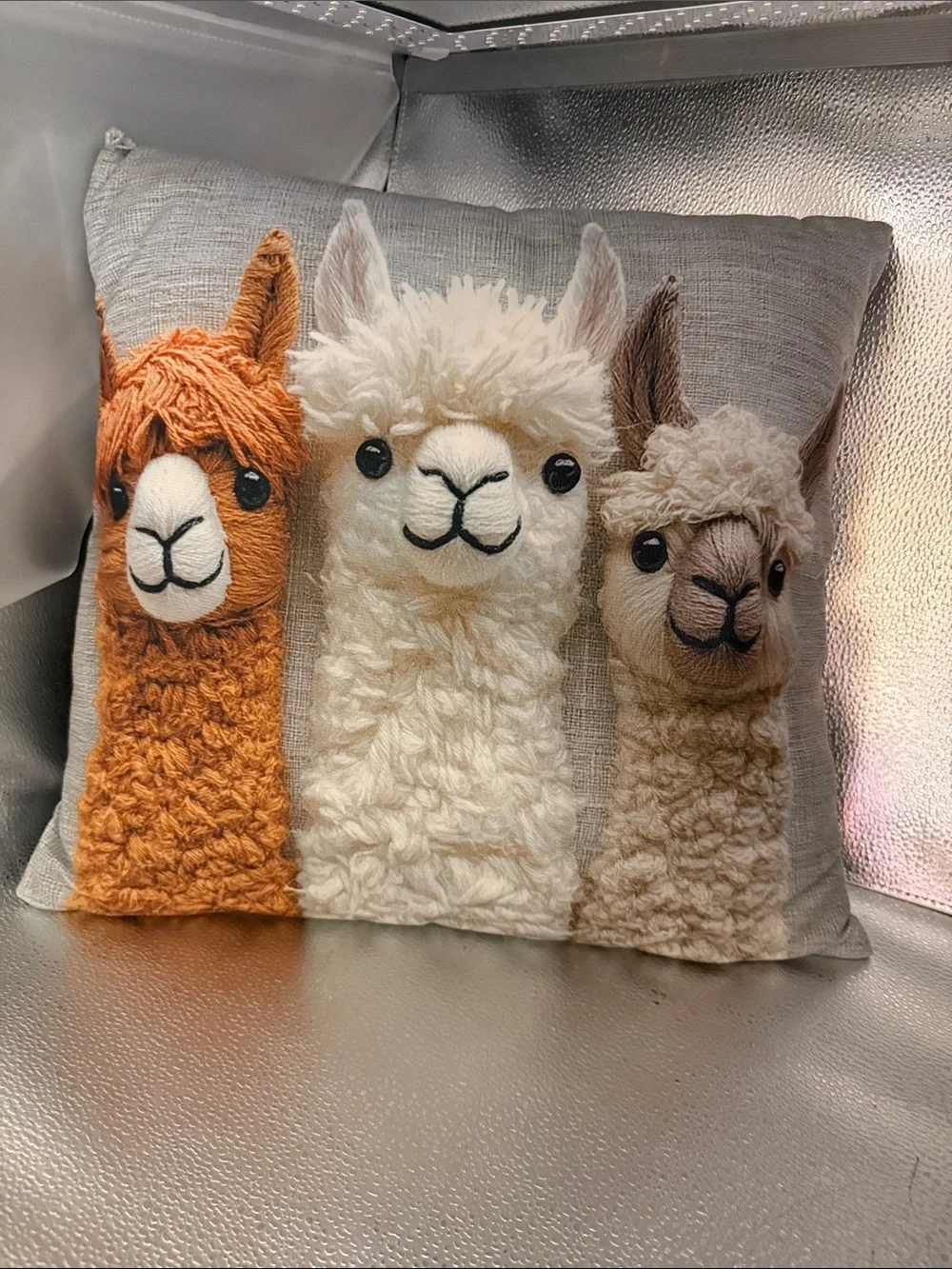 Alpaca Trio Decorative Throw Pillow Cover- Orange, Cream & Tan
